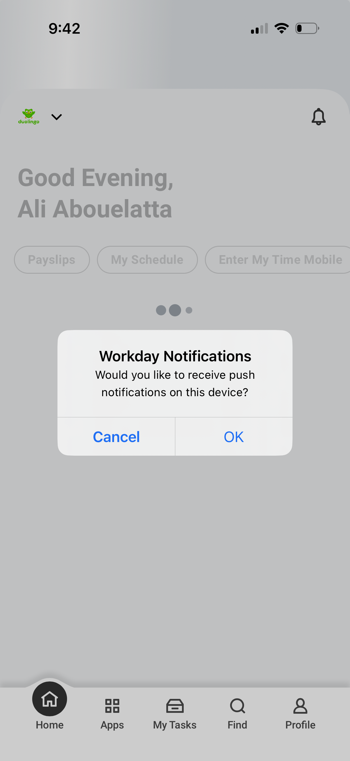 workday notifications screenshot